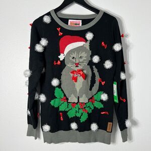 tipsy elves Ugly Christmas Sweater Womens M Tinsel Pom Poms Bows Holiday Party